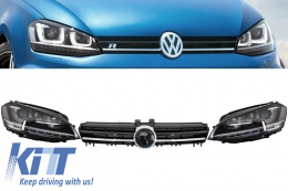 image-38-Assembly Headlights 3D LED Turn Light DRL + Grille suitable for VW Golf 7 VII (2012-2017) Silver R-line Look