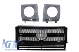 image-77-Предна Решетка с Капаци за фарове , подходящи за Mercedes G-Class W463 (1990-2012) Нов G63 G65 Дизайн Черен