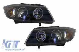 image-46-Headlights suitable for BMW E90 E91 2 Halo Rims Black (2005-2008)