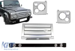 image-39-Front Bumper suitable for Land ROVER  Defender (1990-2016) with Central Grille & Headlights Covers Assembly Silver SVX Design