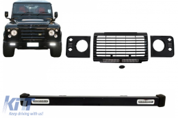 image-62-Front Bumper  suitable for Land ROVER  Defender (1990-2016) with Central Grille & Headlights Covers Piano Black