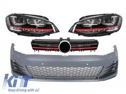 image-8-Front Bumper  suitable for VW Golf VII Golf 7 2013-up GTI Look with Headlights 3D RED LED DRL Turn Light and Grille