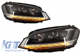 Пълен комплект за каросерия, подходящ за VW Golf 7 VII (2012-2017) R-line Look с Фарове 3D LED DRL Flowing Динамичен Sequential Въртящи се светлини Сребърен-image-6017920