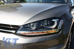 Пълен комплект за каросерия, подходящ за VW Golf 7 VII (2012-2017) R-line Look с Фарове 3D LED DRL Flowing Динамичен Sequential Въртящи се светлини Сребърен-image-6017925