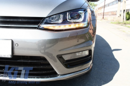 Предна Броня , подходяща за VW Golf VII 7 (2013-2017) R-line Look с Фарове 3D LED DRL FLOWING Динамичен Sequential Въртящи се светлини Сребърен-image-6017975