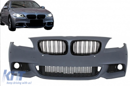 Предна Броня , подходяща за BMW 5 Series F10 F11 (2011-2014) M-Technik Дизайн with Kidney Решетки М дизайн с двойна лента Piano Black-image-6126513