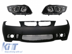 image-33-Предна Броня , подходяща за BMW 3 series E90 Sedan E91 Touring (2004-2008) Non LCI M3 Дизайн с Фарове Angel Eyes