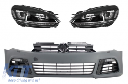 image-34-Предна Броня, подходяща за VW Golf VI 6 (2008-2013) R20 Look с Фарове 3D LED DRL U-Design LED Flowing Turning Light