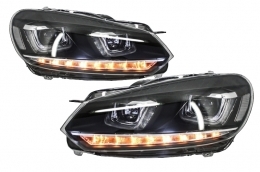 Предна Броня, подходяща за VW Golf VI 6 (2008-2013) R20 Look с Фарове 3D LED DRL U-Design LED Flowing Turning Light-image-6021172