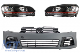 image-35-Предна Броня , подходяща за VW Golf VI 6 (2008-2013) R20 Look с Фарове 3D LED DRL U-Design LED Flowing Turning Light Red Stripe TFSI