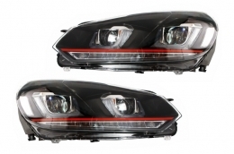 Предна Броня , подходяща за VW Golf VI 6 (2008-2013) R20 Look с Фарове 3D LED DRL U-Design LED Flowing Turning Light Red Stripe TFSI-image-6021179