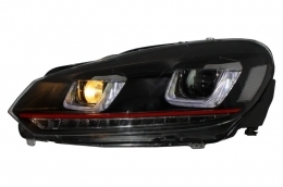 Предна Броня , подходяща за VW Golf VI 6 (2008-2013) R20 Look с Фарове 3D LED DRL U-Design LED Flowing Turning Light Red Stripe TFSI-image-6021181