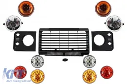 image-44-Central Grille & Headlights Covers Assembly  suitable for Land ROVER  Defender 90 110 (1990-2016) Black SVX Design with Upgrade LED Lights Package