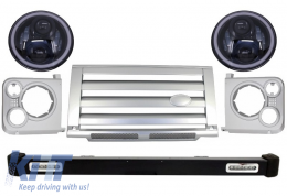 image-23-Front Bumper Assembly Grille & Covers  suitable for Land ROVER  Defender 90 110 (1990-2016) Silver SVX Design with 7 Inch CREE LED Headlights Angel Eye Amber Halo DRL