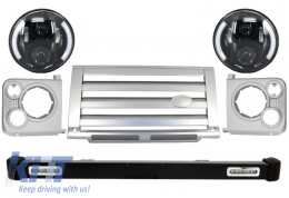 image-25-Front Bumper Assembly Grille & Covers  suitable for Land ROVER  Defender 90 110 (1990-2016) Silver SVX Design with 7 Inch CREE LED Headlights Half Halo Black