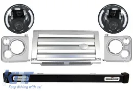 image-16-Front Bumper Assembly Grille & Covers  suitable for Land ROVER  Defender 90 110 (1990-2016) Silver SVX Design with 7 Inch CREE LED Headlights Half Halo Black