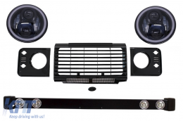 image-26-Front Bumper Assembly Grille & Covers  suitable for Land ROVER  Defender 90 110 (1990-2016) Black SVX Design with 7 Inch CREE LED Headlights Angel Eye Amber Halo DRL
