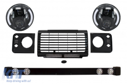 image-28-Front Bumper Assembly Grille & Covers  suitable for Land ROVER  Defender 90 110 (1990-2016) SVX Design with 7 Inch CREE LED Headlights Half Halo Black