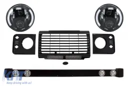 image-19-Front Bumper Assembly Grille & Covers  suitable for Land ROVER  Defender 90 110 (1990-2016) SVX Design with 7 Inch CREE LED Headlights Half Halo Black
