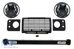 image-29-Front Bumper Assembly Grille & Covers  suitable for Land ROVER  Defender 90 110 (1990-2016) SVX Design with 7 Inch CREE LED Headlights Half Halo Black
