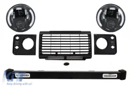 image-20-Front Bumper Assembly Grille & Covers  suitable for Land ROVER  Defender 90 110 (1990-2016) SVX Design with 7 Inch CREE LED Headlights Half Halo Black
