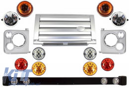 image-30-Front Bumper Assembly Central Grille & Covers Assembly  suitable for Land ROVER  Defender 90 110 (1990-2016) Silver SVX Design with Upgrade LED Lights Package