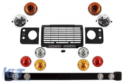 image-32-Front Bumper Assembly Central Grille & Covers Assembly  suitable for Land ROVER  Defender 90 110 (1990-2016) Black SVX Design with Upgrade LED Lights Package