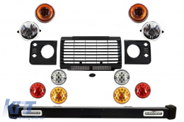 image-33-Front Bumper Assembly Central Grille & Covers Assembly  suitable for Land ROVER  Defender 90 110 (1990-2016) Black SVX Design with Upgrade LED Lights Package