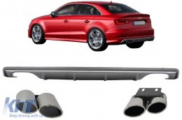 Дифузьор на Задна Броня , подходящ за Audi A3 8V Sedan (2012-2015) с Накрайници за ауспух тръби S3 Quad Дизайн-image-6094402