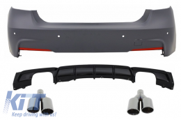 image-46-Rear Bumper M-Technik with Valance Diffuser Single/Double Outlet Piano Black Exhaust Muffler Tips Black M Performance suitable for BMW 3 Series F30 (2011+)
