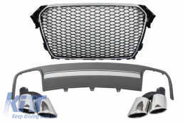 image-73-Assembly Central Grille with Rear Bumper Valance Air Diffuser and Muffler Tips suitable for AUDI A4 B8 Facelift (2012-2015) Limousine/Avant RS Design