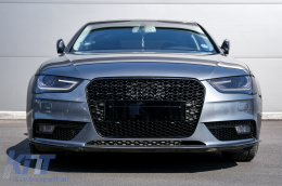 Предна Решетка без значки, подходяща за Audi A4 B8 Facelift (2012-2015) RS Дизайн Медена пита Piano Black с PDC капаци-image-6079511