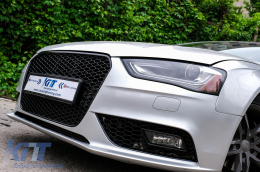 Предна Решетка без значки, подходяща за Audi A4 B8 Facelift (2012-2015) RS Дизайн Медена пита Piano Black с PDC капаци-image-6094147