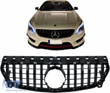 Предна Централна решетка , подходяща за Mercedes CLA C117 X117 W117 Facelift (2016-2018) CLA45 GT-R Panamericana Дизайн Full Черен-image-6098102