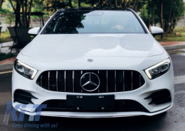 Централна решетка, подходяща за Mercedes A-Class W177 Хечбек V177 Sedan (04.2018-) Mesh GT-R Panamericana Дизайн Черен Хром-image-6042695