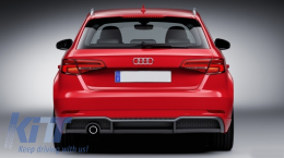 Дифузьор на Задна Броня с накрайници за ауспух, подходящ за Audi A3 8V Sline Facelift (2016-2019) Хечбек Sportback RS3 Дизайн Спорт Броня-image-6044284