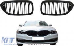 Централни решетки , подходящи за BMW 5 Series G30 G31 Sedan Touring (2017-up) М дизайн с двойна лента Piano Black-image-6111095