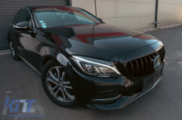 Предна Решетка подходяща за MERCEDES C-Class W205 S205 C205 S205 (2014-2018) GT-R Panamericana Дизайн Черен с/без 360 камера-image-6092260