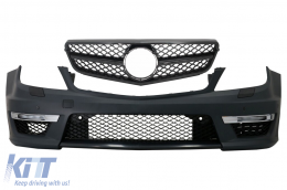 image-69-Предна Броня , подходяща за Mercedes C-Class W204 (2012-up) C63 Facelift Дизайн с Предна Решетка с единична рамка Спорт Piano Black