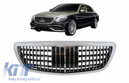Предна Решетка подходяща за Mercedes S-Class W222 X222 (2014-2020) Вертикална Дизайн Хром-image-6057993