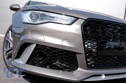 Предна Броня, подходяща за Audi A6 4G Facelift (2015-2018) с Дефузьор за задна броня и накрайници за ауспух RS6 Дизайн Черен само S-Line Броня-image-6071799