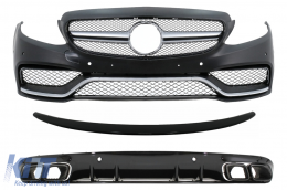 image-44-Предна Броня, подходяща за Mercedes C-Class C205 A205 Купе Cabriolet (2014-2019) със Спойлер на багажника и дифузьор на Задна Броня C63S Дизайн изцяло Черен