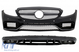 image-46-Предна Броня с дифузьор и Черен накрайници подходяща за Mercedes C-Class W205 S205 (2014-2020) Само за AMG Спортна линия