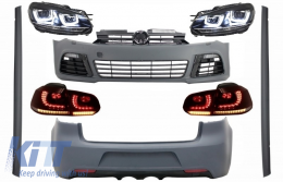 image-1-Пълен комплект за каросерия, подходящ за VW Golf VI 6 MK6 (2008-2013) R20 Дизайн с Фарове LED RHD и Задни светлини , Динамичен светлини за завиване
