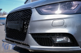 Предна Решетка без емблеми с Капаци за Халогени, подходящи за AUDI A4 B8 Facelift (2012-2015) RS Дизайн Медена пита Piano Black & PDC капаци-image-6087218