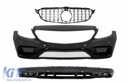 image-4-Предна Броня с Хром Решетка и дифузьор подходяща за Mercedes C-Class W205 S205 (2014-2018) C63 Дизайн