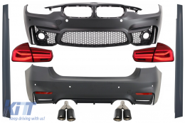 image-28-Комплект за каросерия, подходящ за BMW Серия 3 F30 (2011-2019) с LED Задни светлини , Динамичен последователни светлини за завиване и двоен Накрайници за ауспух, Carbon