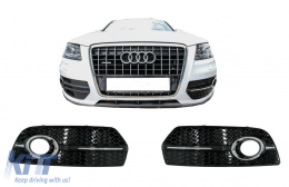 Капаци за Халогени Странични решетки, подходящи за Audi Q5 SUV 8R (2008-2011) RS Дизайн Piano Black Хром-image-6079064