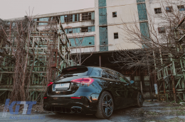 Дифузьор на Задна Броня , подходящ за Mercedes A-Class W177 Хечбек (2018-Up) Черен Накрайници за ауспух-image-6090898