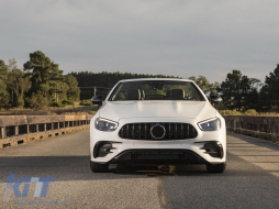 Централна решетка, подходяща за Mercedes E-Class Facelift W213 S213 C238 A238 Спортна линия (2020-Up) GT-R Panamericana Дизайн Черен-image-6079084